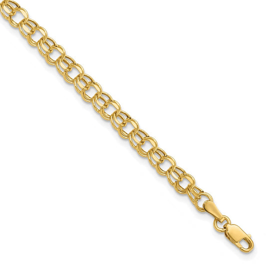 14k 8in 4.5mm Hollow Double Link Charm Bracelet 8  inches