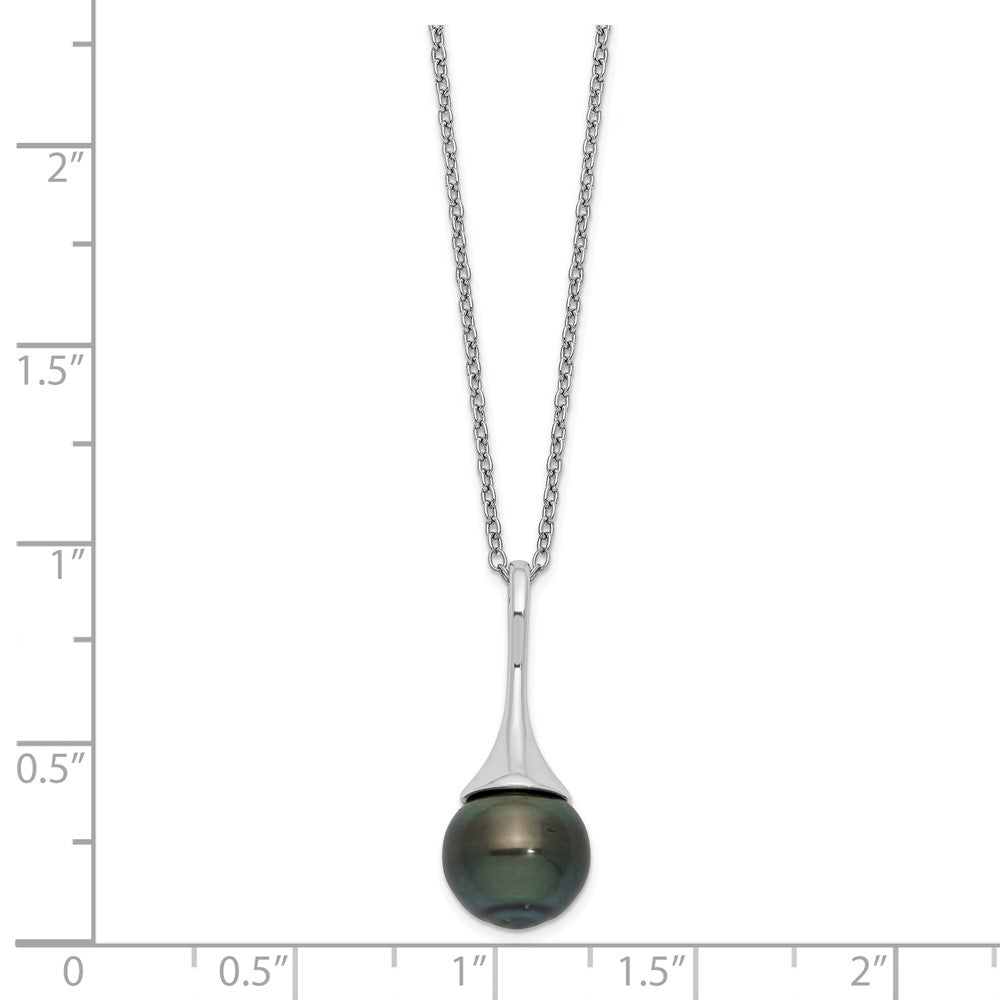Sterling Silver Rhodium-plated 9-10mm Black Teardrop Tahitian Saltwater Cultured Pearl 17 inch Necklace 17 Inches