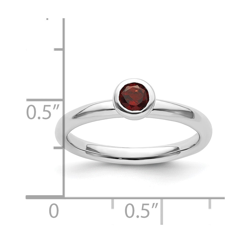 Sterling Silver Stackable Expressions Low 4mm Round Garnet Ring Size -10