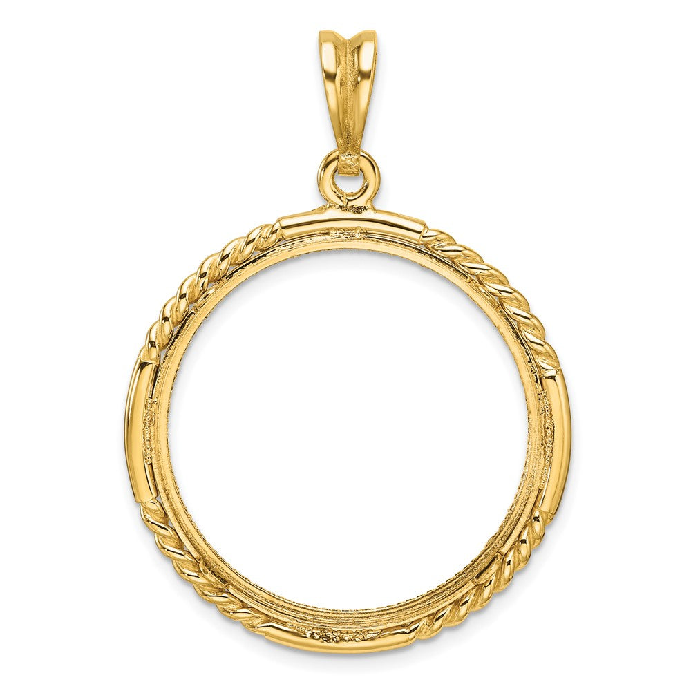 Wideband Distinguished Coin Jewelry 14k Polished Quadruple Twist and Diamond-cut 27.0mm Prong Coin Bezel Pendant