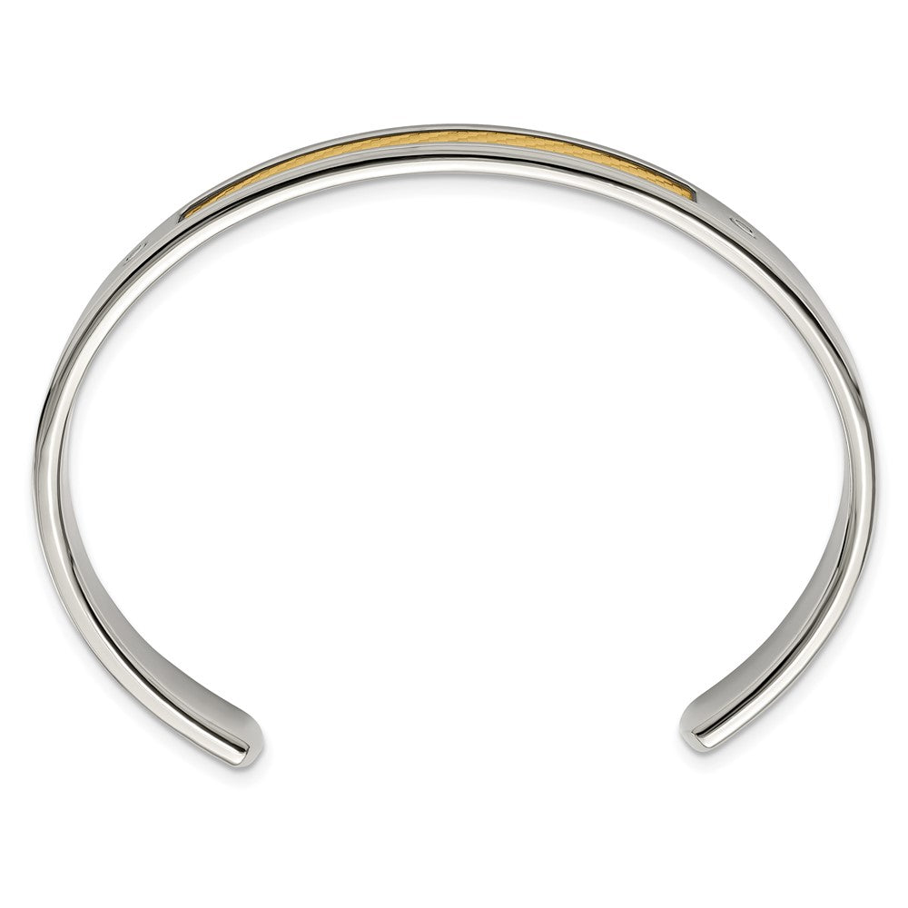 Chisel Stainless Steel with 18k Gold Accent Polished and Textured with 1/20 carat Diamond Cuff Bangle 7 inches