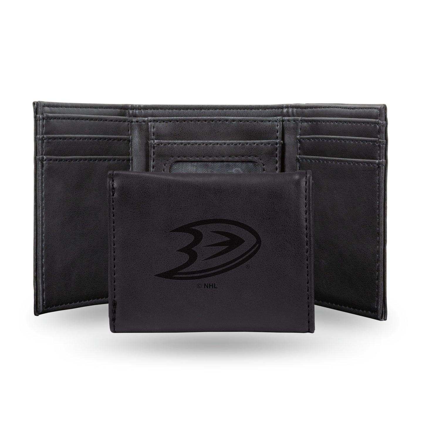 Hockey Rico Industries Anaheim Ducks Black Laser Engraved Trifold Laser Engraved Tri-Fold Wallet - Men's Accessory