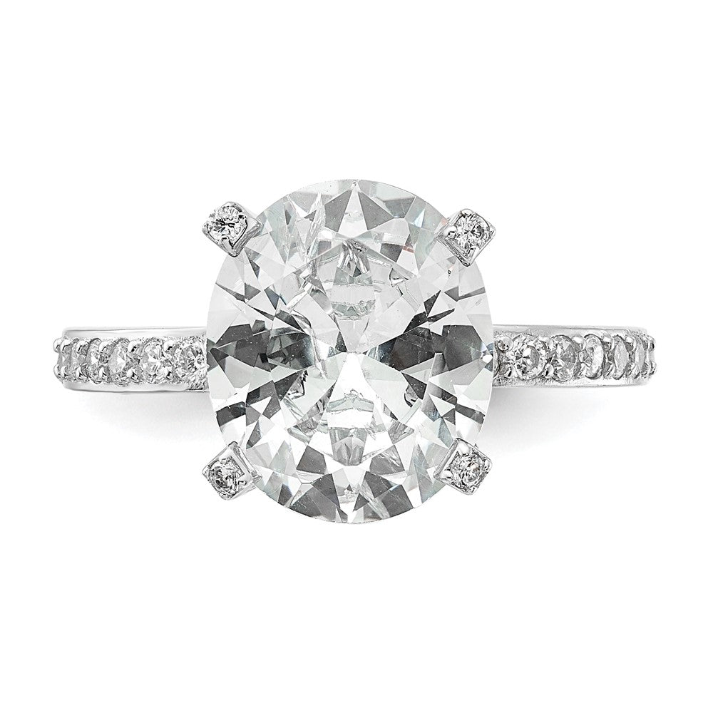 Sterling Silver Rhoudium-plated Oval CZ Ring