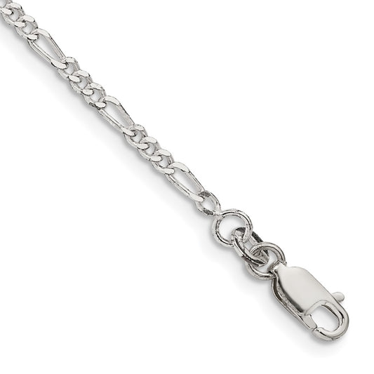 Sterling Silver 2.25mm Figaro Chain Anklet 9 inches