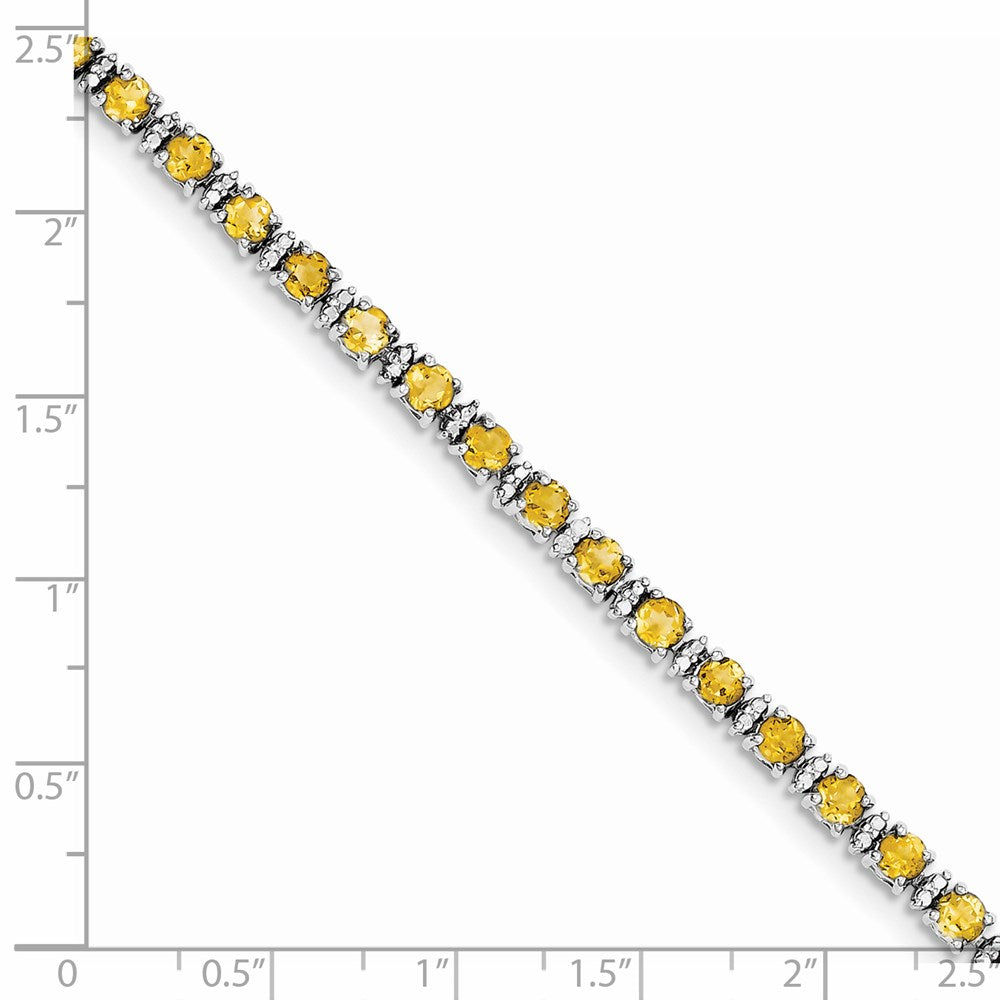 Sterling Silver Rhodium-plated Citrine and Diamond Bracelet 7 inches