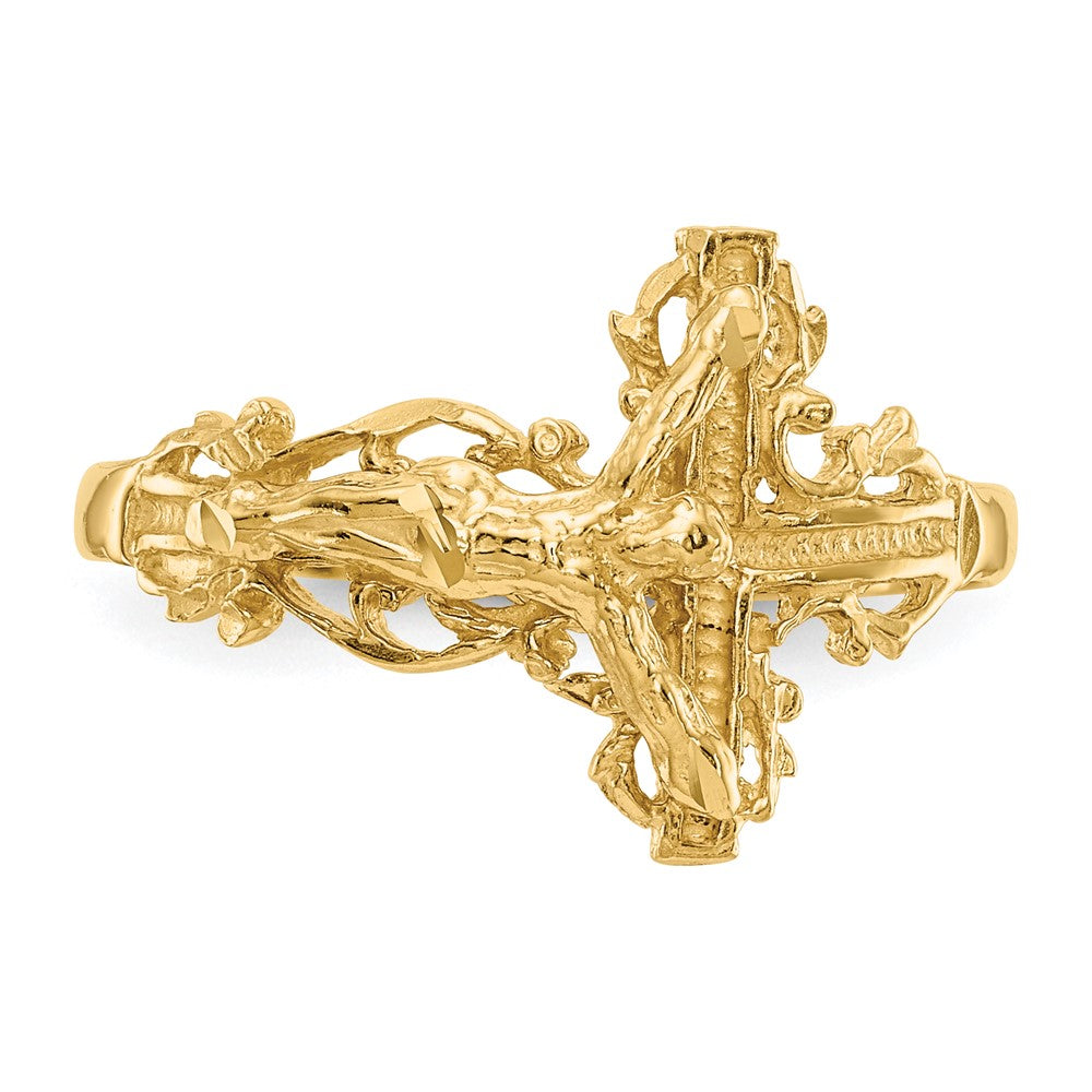 14K Diamond-cut Crucifix Ring Size 6.5
