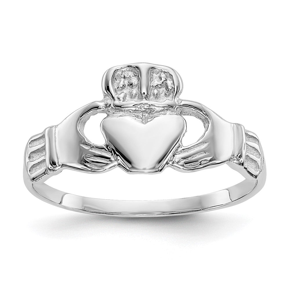 14k White Gold Polished Claddagh Ring Size 6