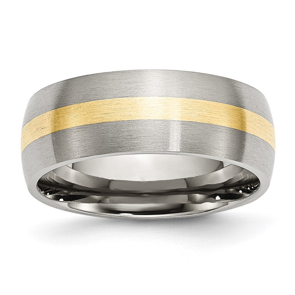 Stainless Steel w/14k Yellow Inlay Brushed 8mm Band Size - 11.5
