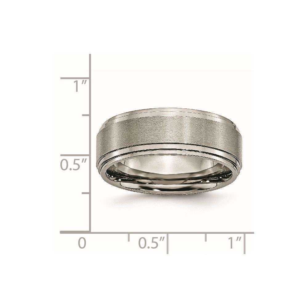Titanium Brushed Center 8mm Double Step Ridged Edge Band Size - 11