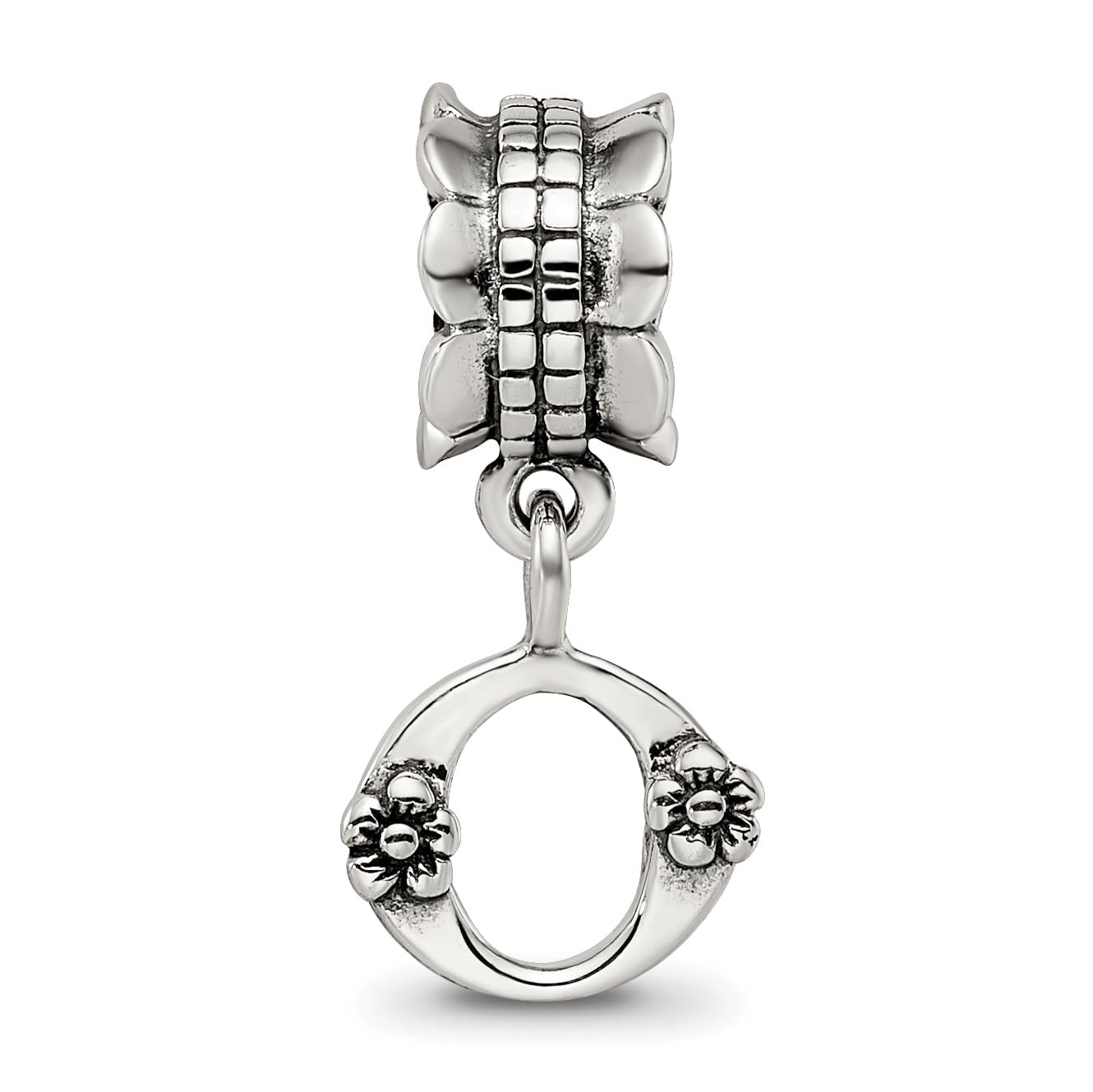 925 Sterling Silver Polished Artisan Oxidized Reflections Letter Name Personalized Monogram Initial O Dangle Bead Charm