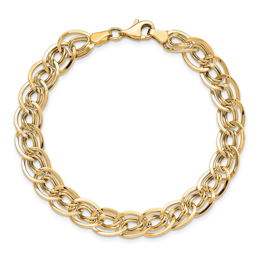10K Yellow Gold Triple Fancy Link Bracelet 8  inches