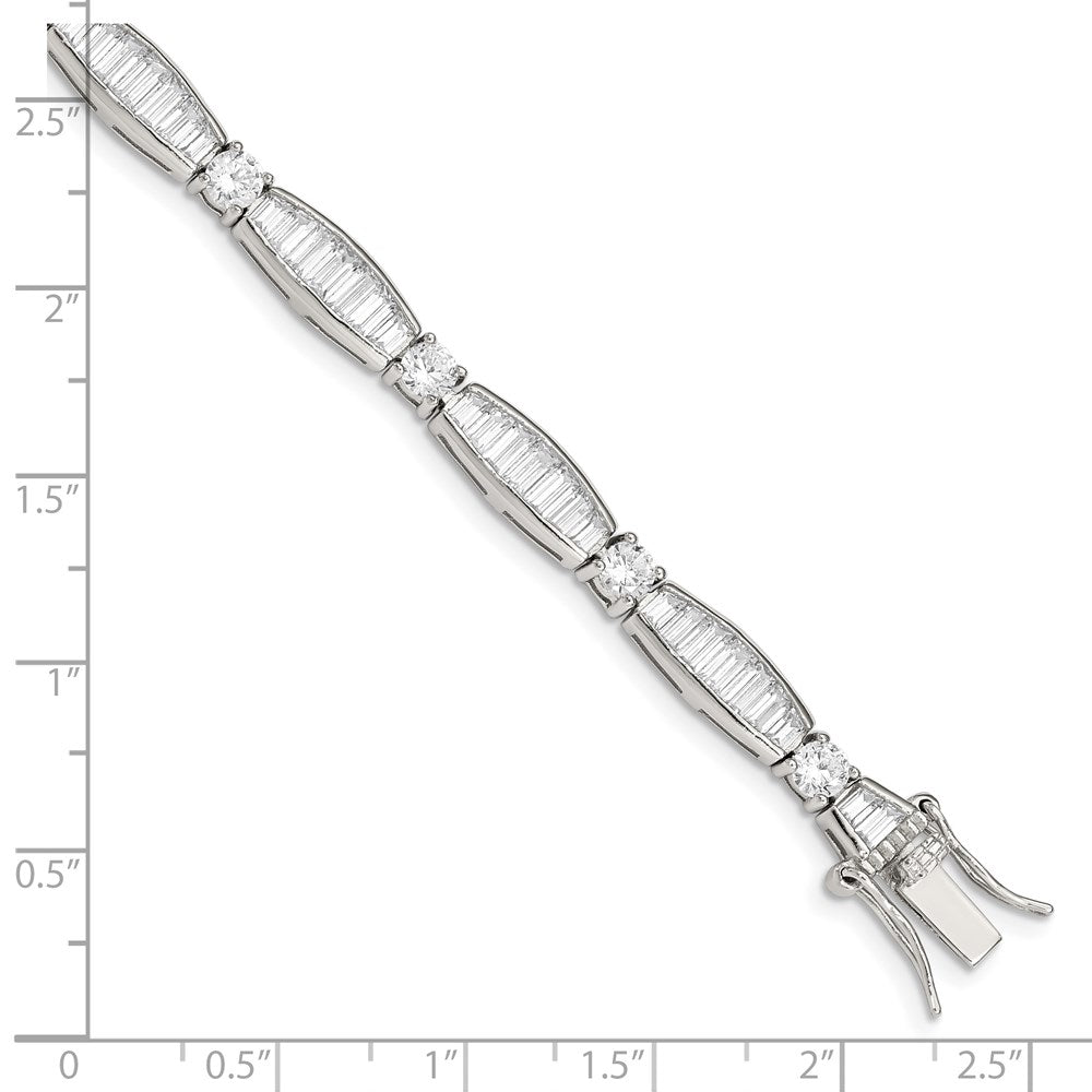Sterling Silver Rhodium-plated Baguette and Round CZ Bracelet 7 inches