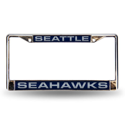 Seattle Seahawks Laser Chrome License Plate Frame Free Screw Caps Included