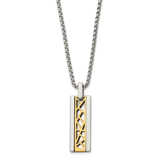 Stainless Steel Polished Yellow IP-plated Center Rectangle 16in Necklace