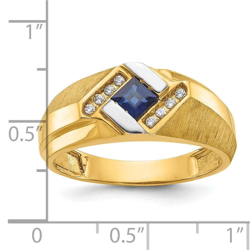 14k IBGoodman Men's Created Sapphire and 1/15 carat Diamond Satin Complete Ring Size 10