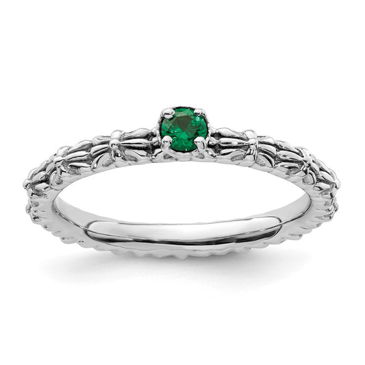 Sterling Silver Stackable Expressions Created Emerald Single Stone Ring Size -10
