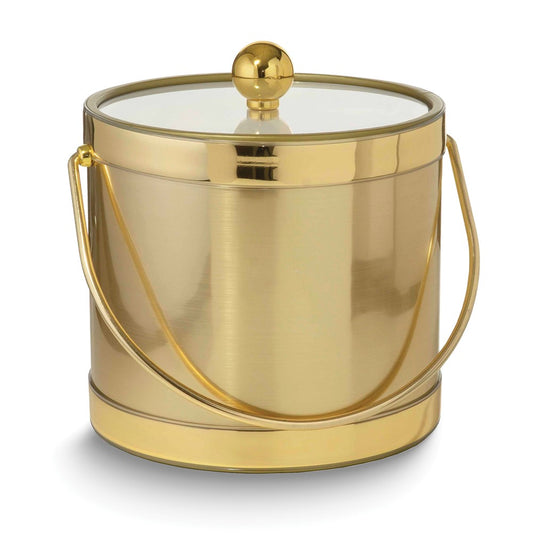 Gold Metallic Mylar Double Wall Insulated Three Quart Ice Bucket with Stainless Steel Tongs