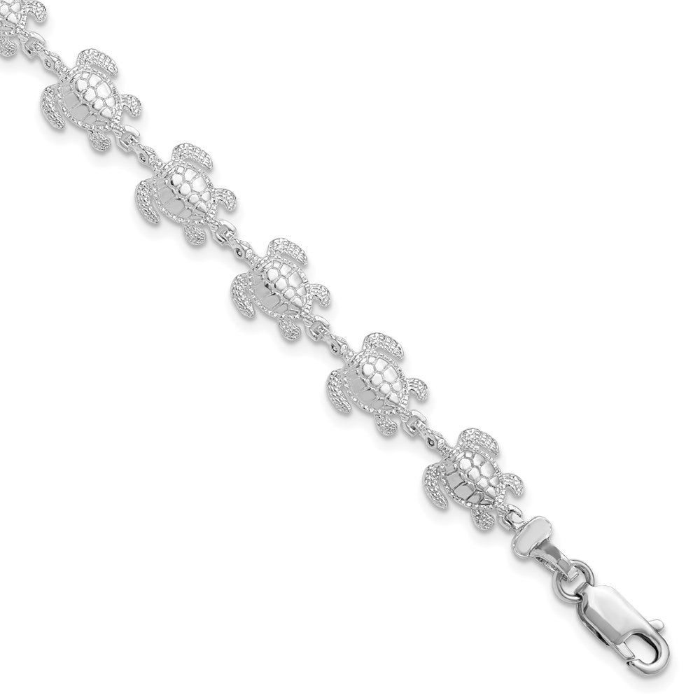 De-Ani Sterling Silver Rhodium-plated Polished Sea Turtle 7.5 inch Bracelet 7.5 inches