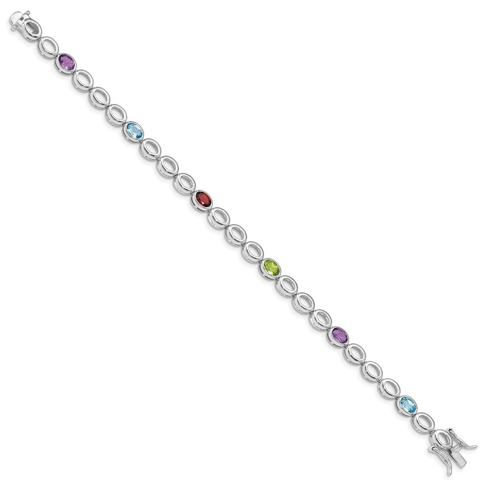 Sterling Silver Rhod-plat Amethyst Blue Topaz Garnet Peridot Bracelet 7.5 inches
