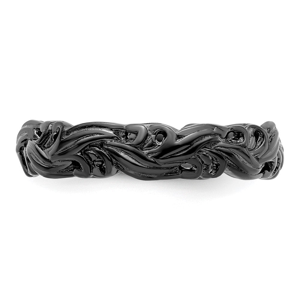 Sterling Silver Stackable Expressions Black-plated Carved Band Size -8
