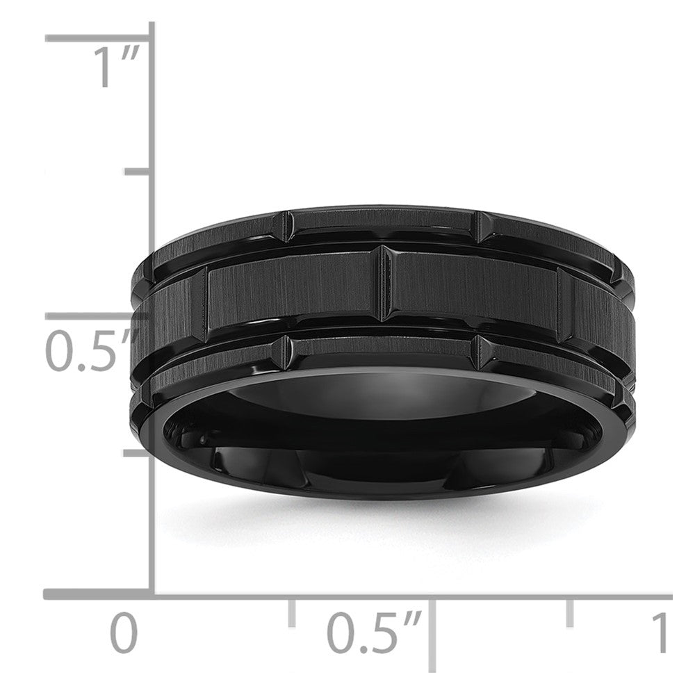 Chisel Titanium Brushed and Polished Black IP-plated Notched 8mm Band Size - 10.5