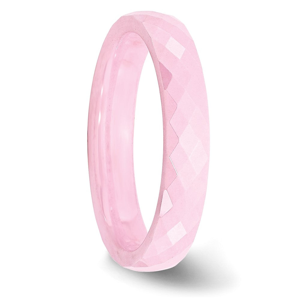 Ceramic Pink 4mm Faceted Polished Band Size - 8