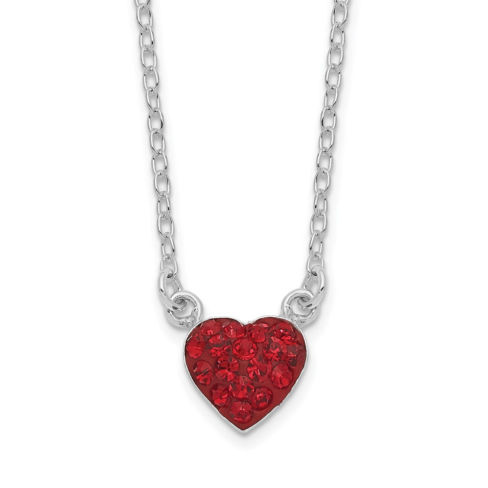 Sterling Silver 18.25in Rhodium-plated Polished Red Crystal Heart Necklace 25 Inches