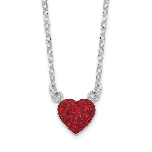 Sterling Silver 18.25in Rhodium-plated Polished Red Crystal Heart Necklace 25 Inches