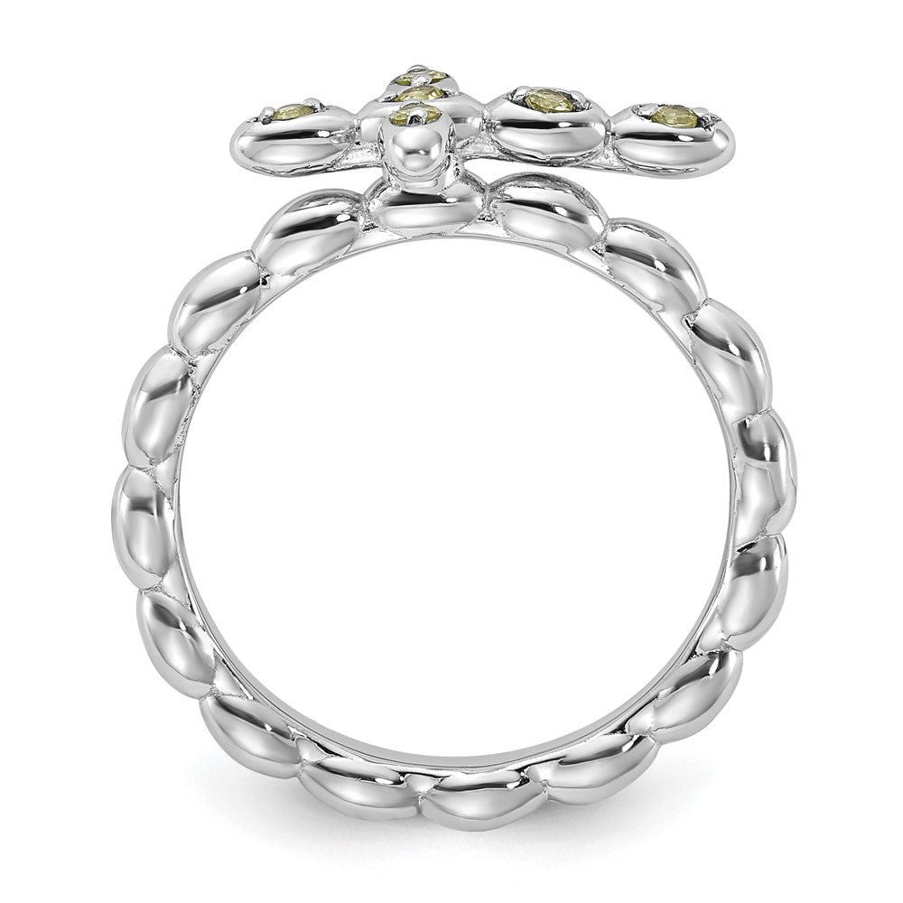 Sterling Silver Stackable Expressions Rhodium-plated Peridot Cross Ring Size -5