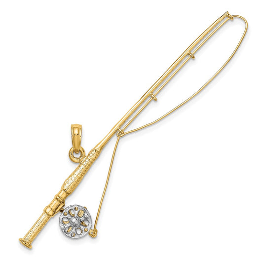 10K w/Rhodium 3-D Fly Rod Fishing Pole Charm