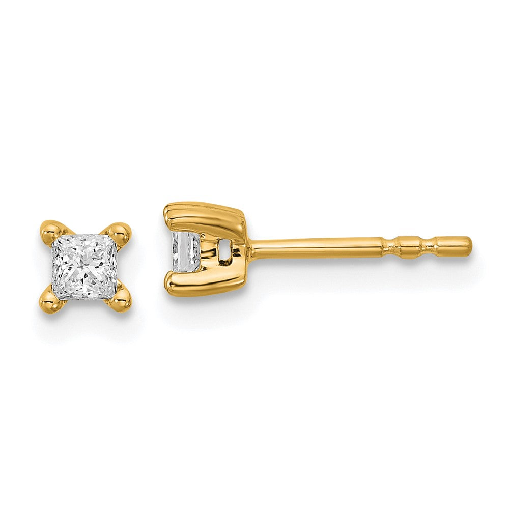 14k Yellow Gold 1/4 ctw Certified Lab Grown Diamond VS+ F+ Princess 4 Prong Heavy Wt. Stud Earrings
