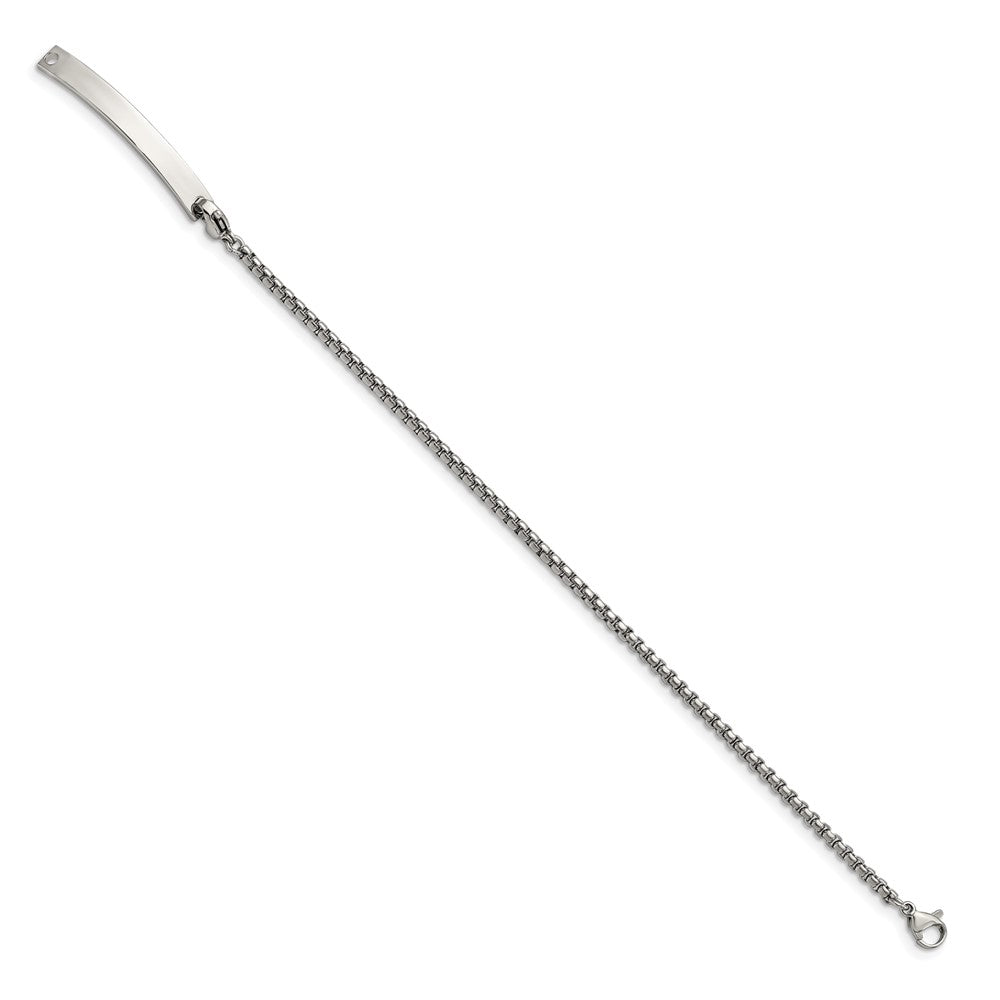 Stainless Steel Polished Box Chain w/Removeable ID Plate 8.5in Bracelet 8.5 inches