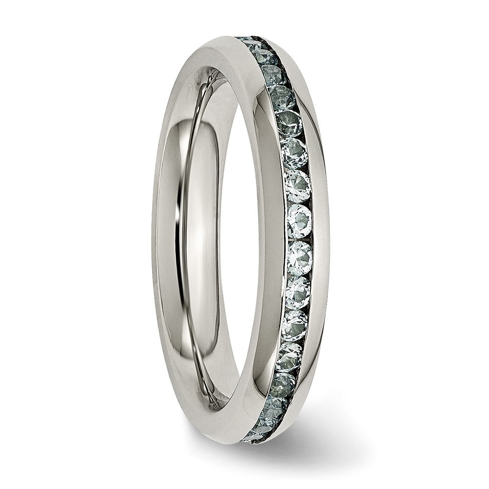 Stainless Steel Polished 4mm March Light Blue CZ Ring Size - 7