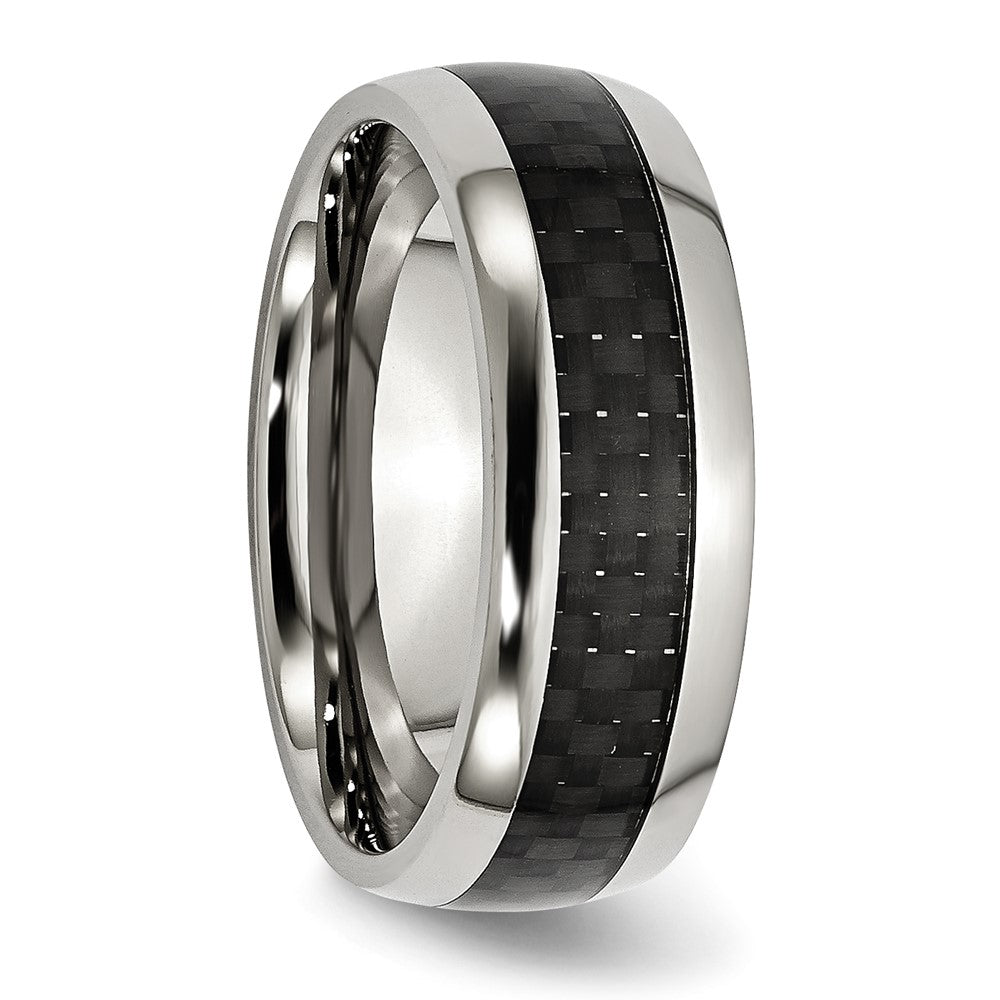 Stainless Steel Polished w/ Black Carbon Fiber Inlay 8mm Band Size - 8.5