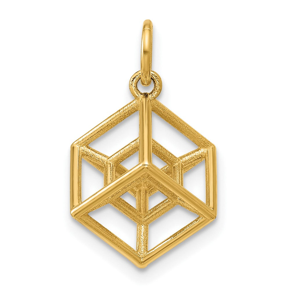 14K Polished Hypercube Shape Pendant