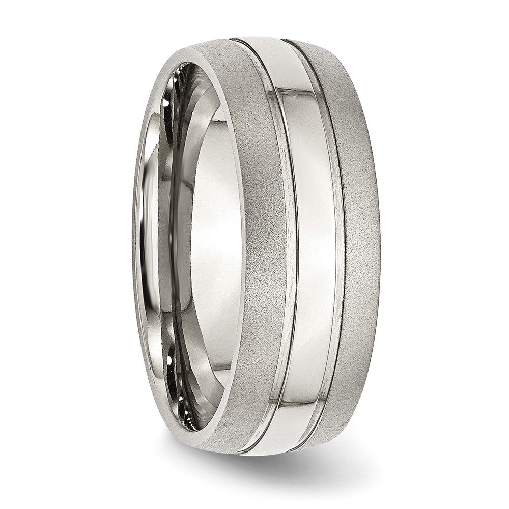 Stainless Steel Polished w/Brushed Edge 8mm Grooved Band Size - 8.5