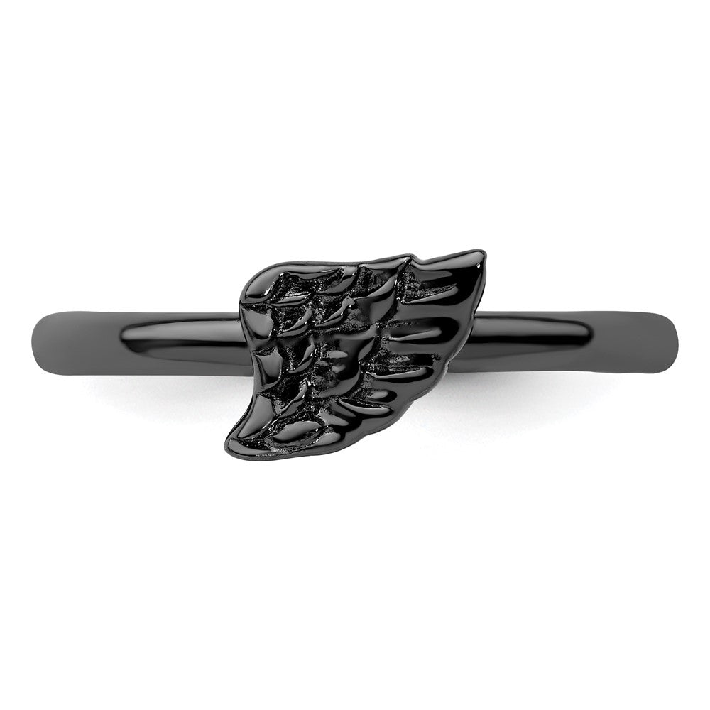 Sterling Silver Stackable Expressions Black-plated Angel Wing Ring