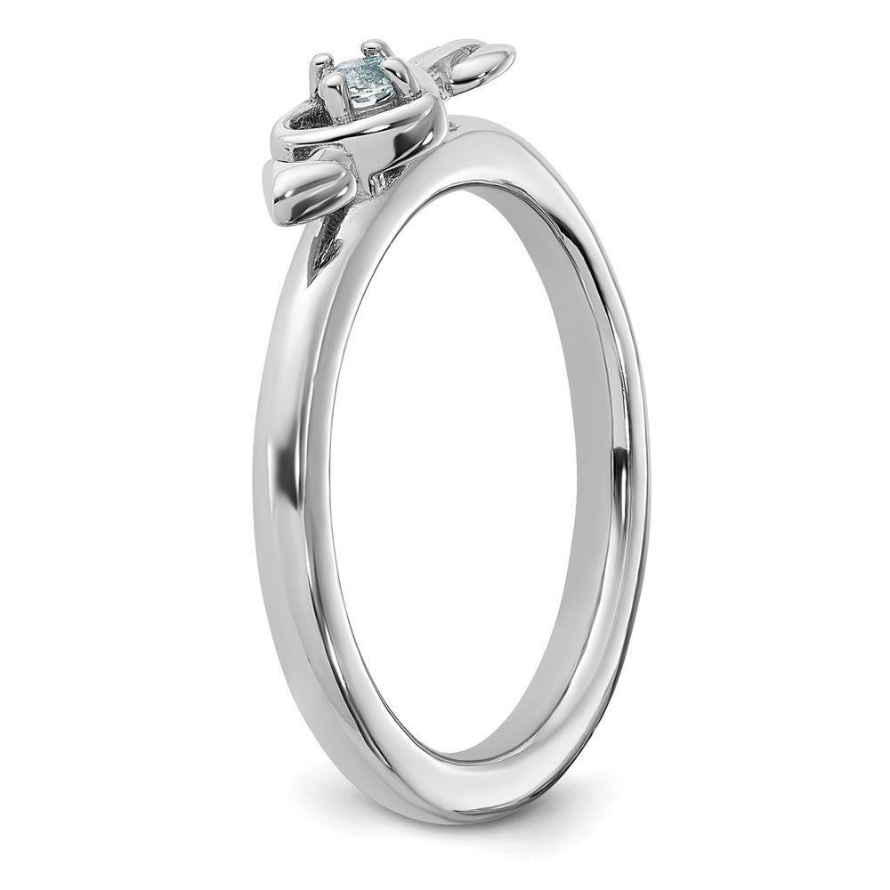 Sterling Silver Stackable Expressions Rhodium-plated Aquamarine Heart with Arrow Ring Size -9