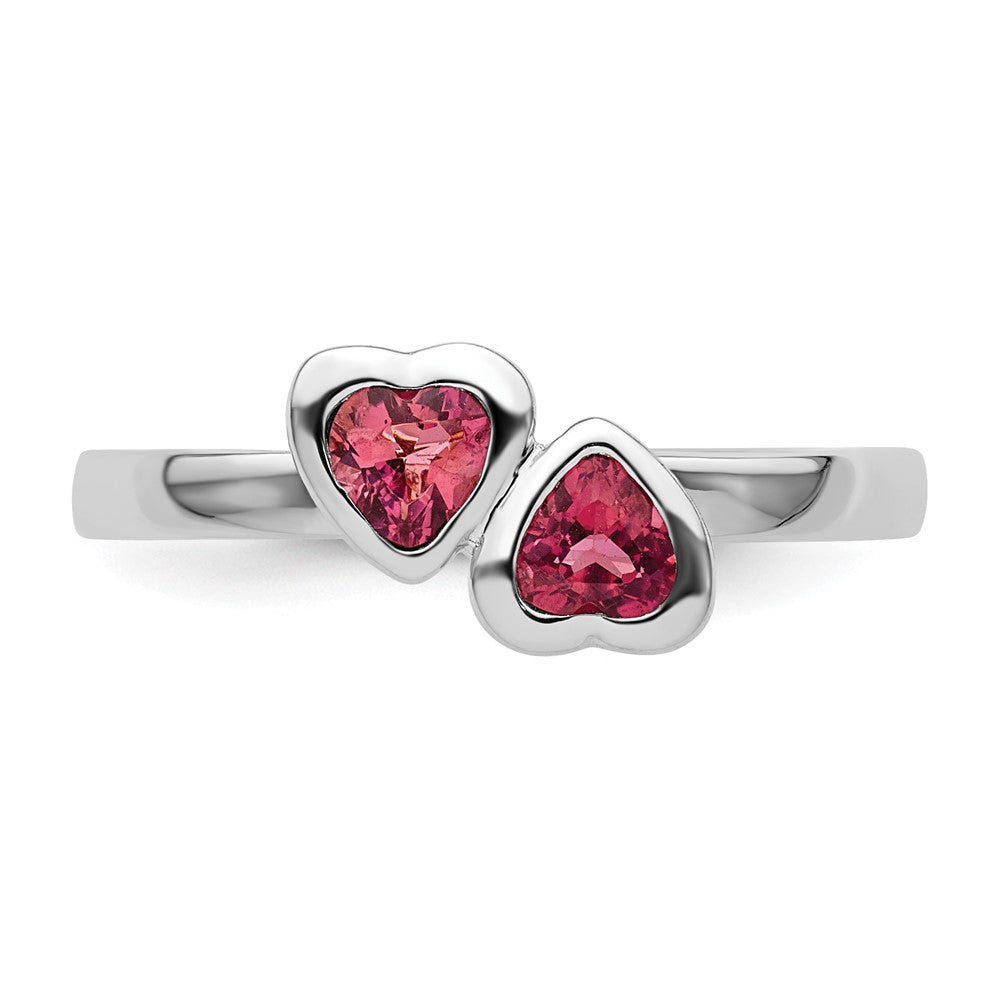 Sterling Silver Stackable Expressions Pink Tourmaline Double Heart Ring Size -5