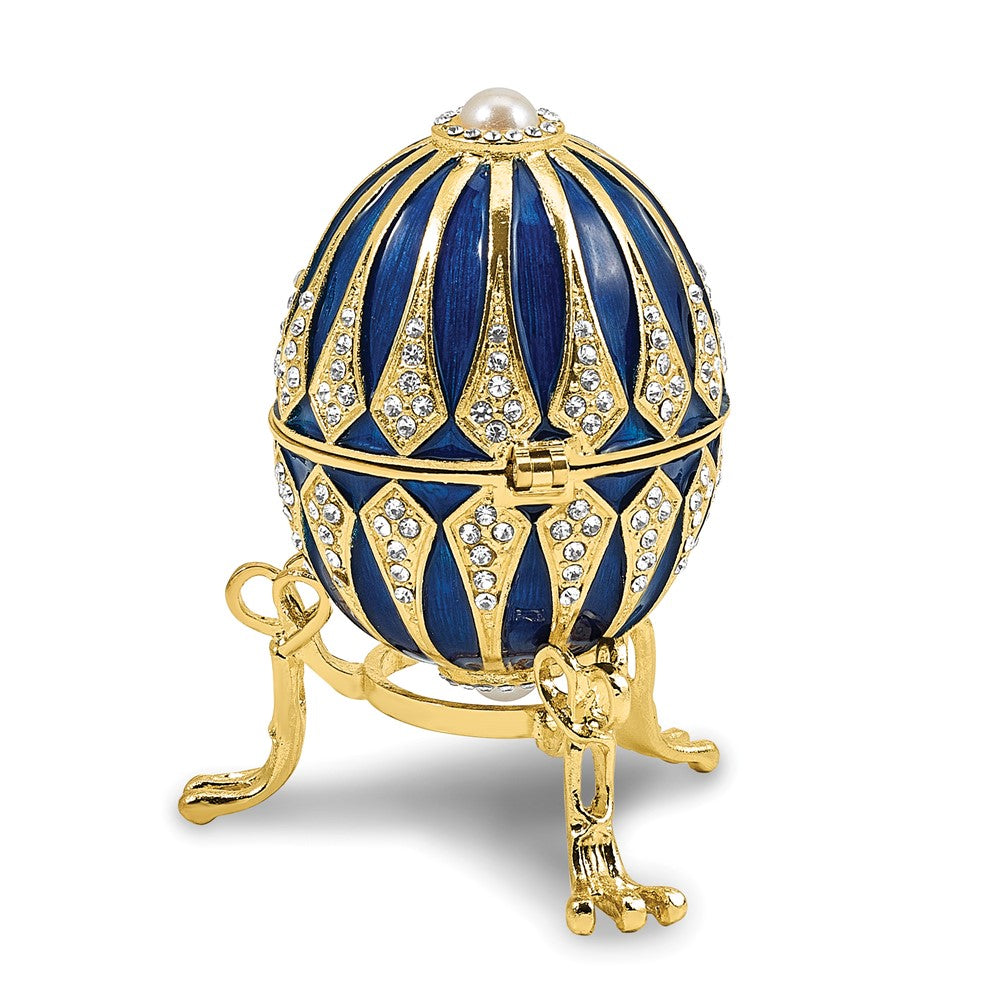 Luxury Giftware by Jere Bejeweled SOMETHING BLUE Egg Trinket Box with Ring Insert and Matching 18 inch Necklace