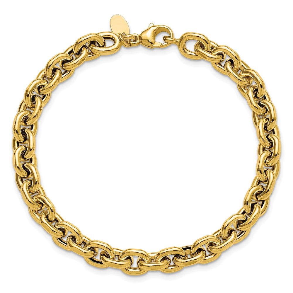 14K Polished 6.5mm Flat Edge Cable Link Bracelet 7.5  inches