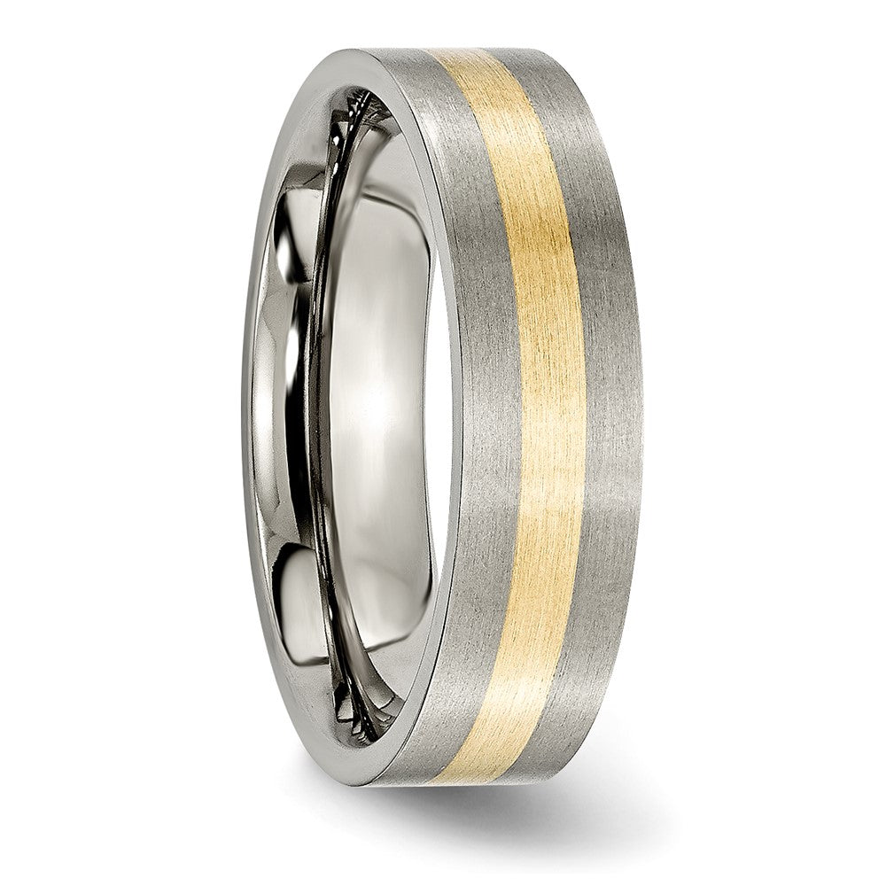Titanium Brushed w/14k Yellow Inlay 6mm Flat Band Size - 11