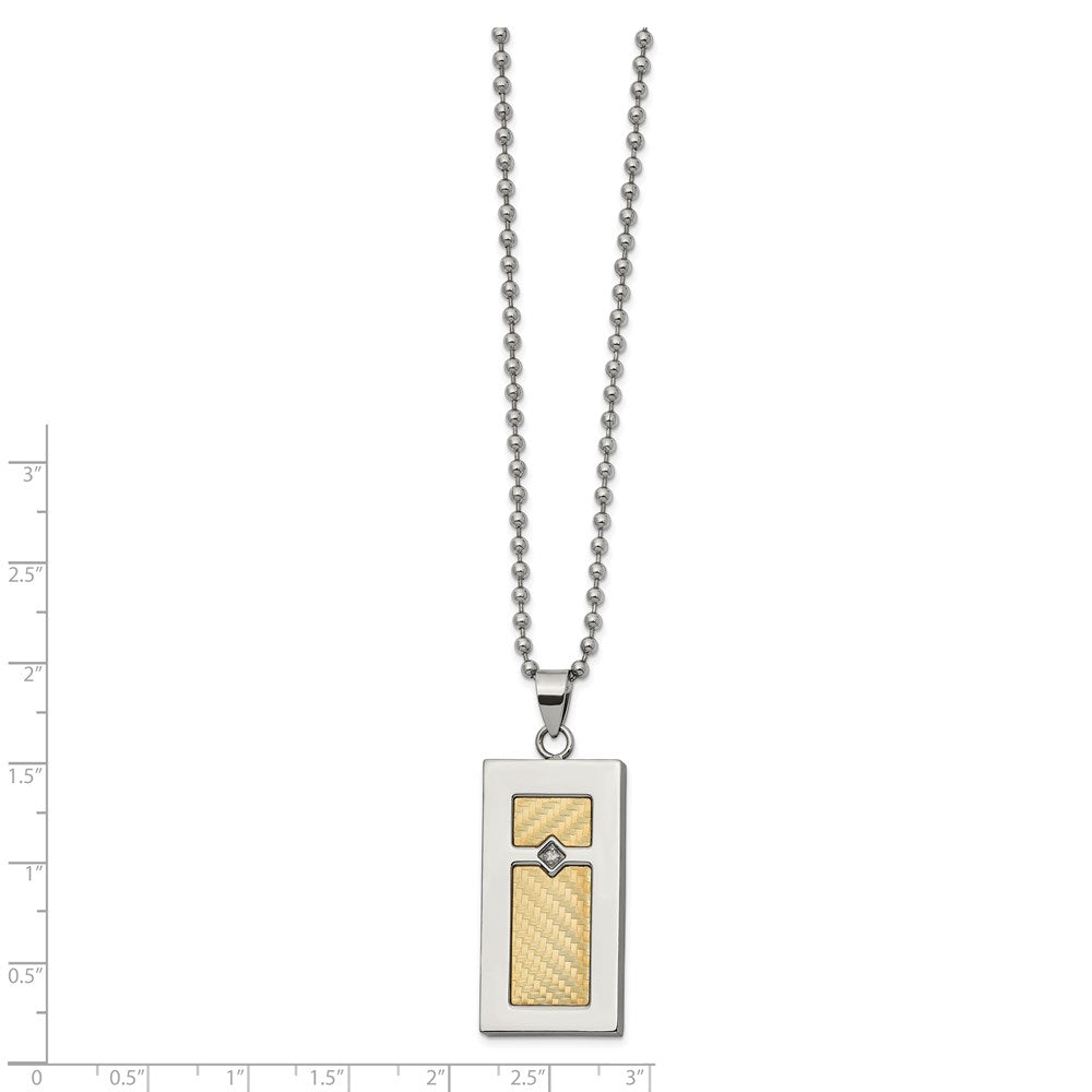 Stainless Steel Polished w/18k Gold Accent .025ct Diamond 24in Necklace