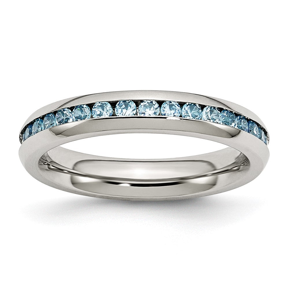 Stainless Steel Polished 4mm December Teal CZ Ring Size - 8