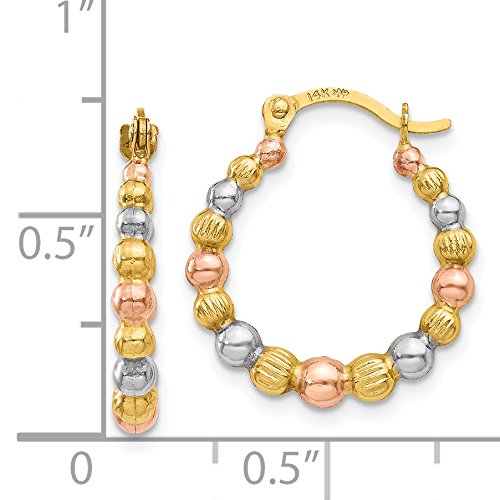 14K & White and Rose Rhodium Beaded Hoop Earrings