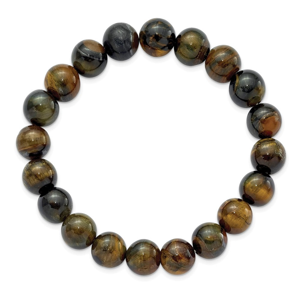 Blue and Yellow Tiger's Eye Agate Beaded Stretch Bracelet 6.75 inches