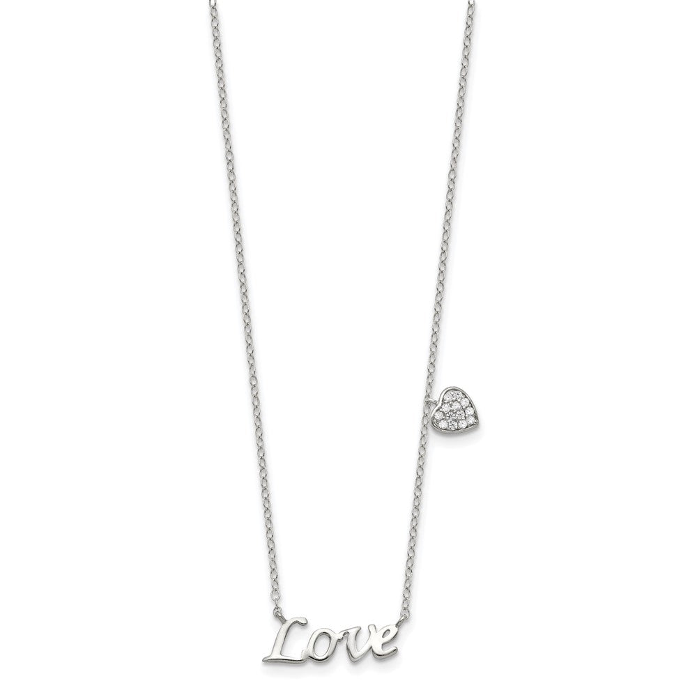 Sterling Silver Rhodium-plated Polished LOVE with CZ Heart Necklace 18 Inches