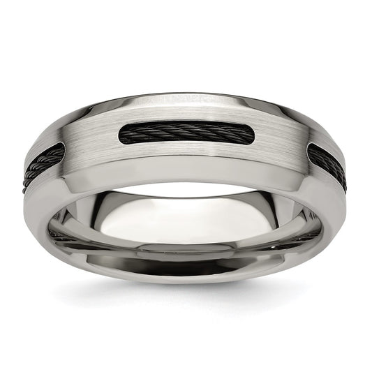 Edward Mirell Brushed/Polished Cobalt with Black Cable Accent 7mm Band Size 11.5