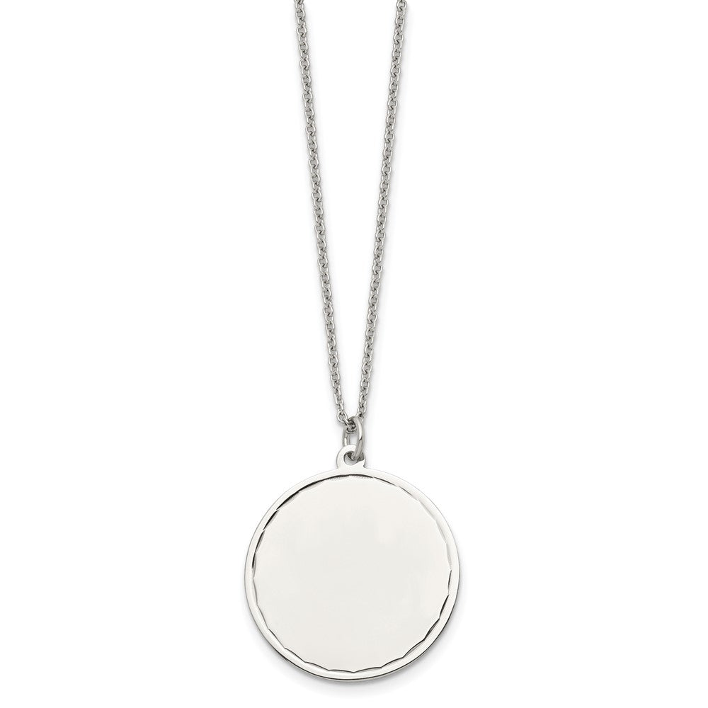 Stainless Steel Polished Engraveable Round Disc w/2in. Ext. Necklace
