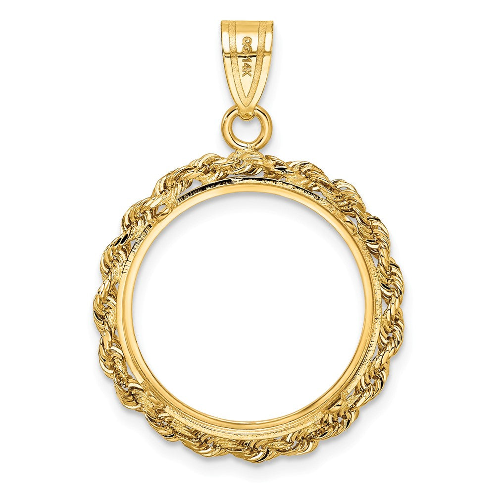 Wideband Distinguished Coin Jewelry 14k Polished Rope 17.8mm Prong Coin Bezel Pendant